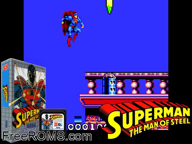 Superman Game Gear game showing 3D box cover and gameplay screenshot